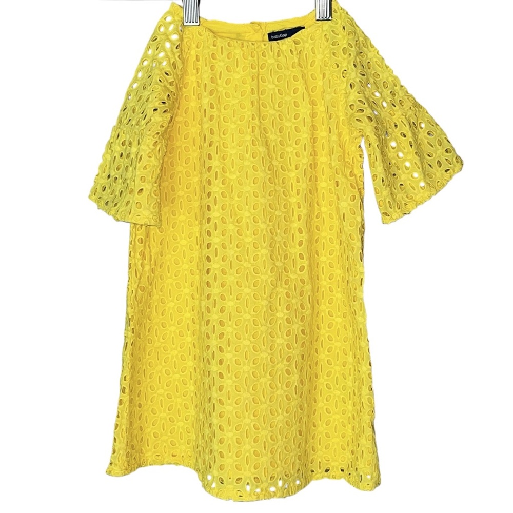 BabyGap New Bright Golden Yellow Floral Eyelet Bell Sleeve Dress 3T